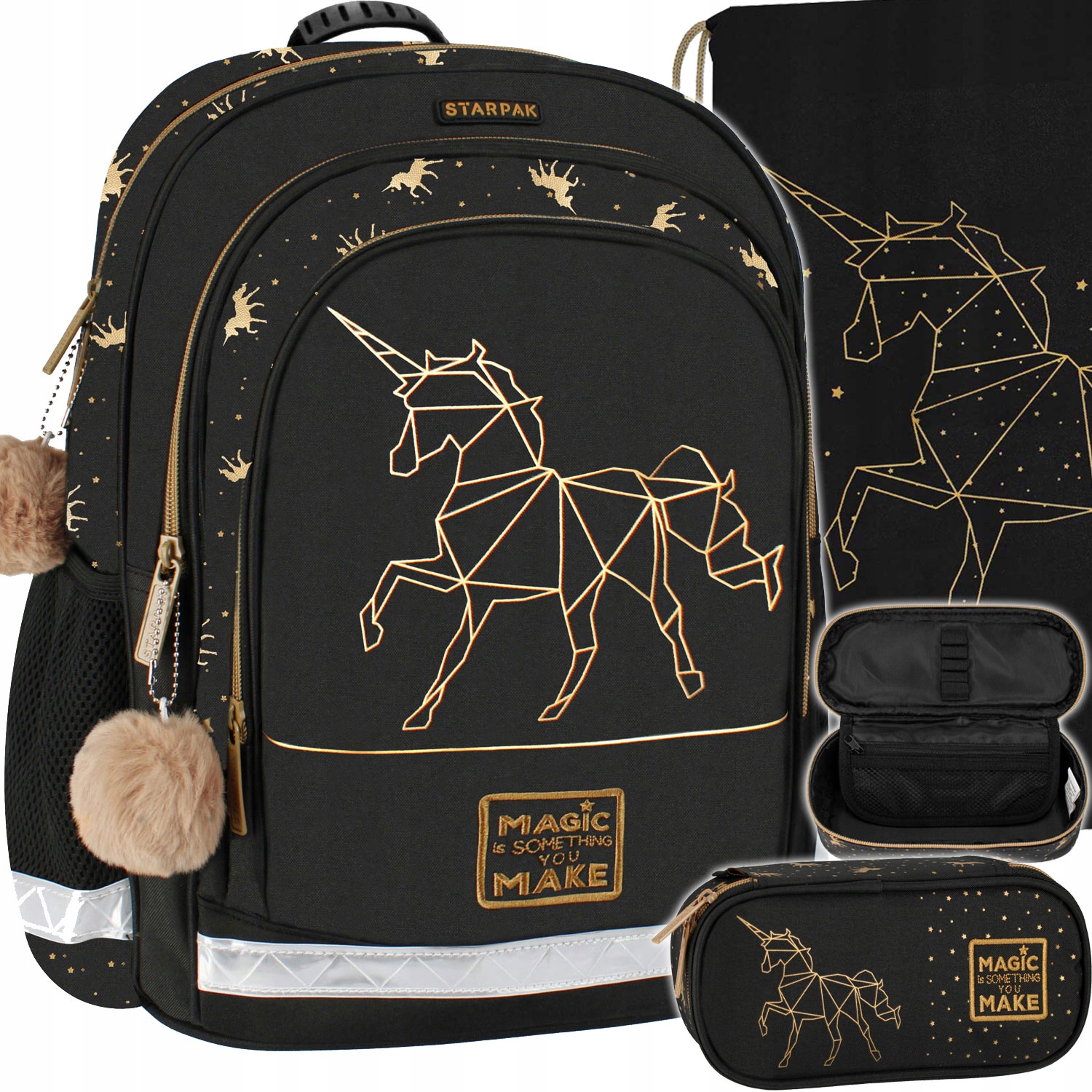 Školský set Starpak Gold Unicorn: batoh, školský vak a puzdro